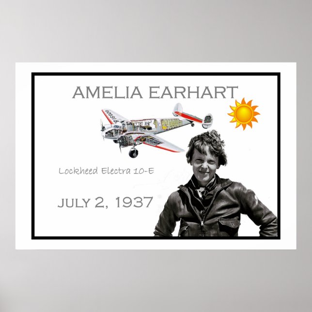 Pôster Amelia Earhart e seu avião eletrônico bloqueado (Frente)