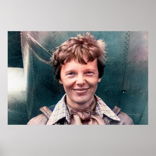 Poster Amelia Earhart e seu Lockheed Electra Colorido  (Frente)
