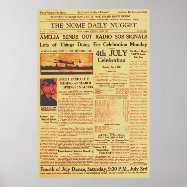 Poster Amelia Earhart Envia Rádio Sos Sepia 1937 (Frente)
