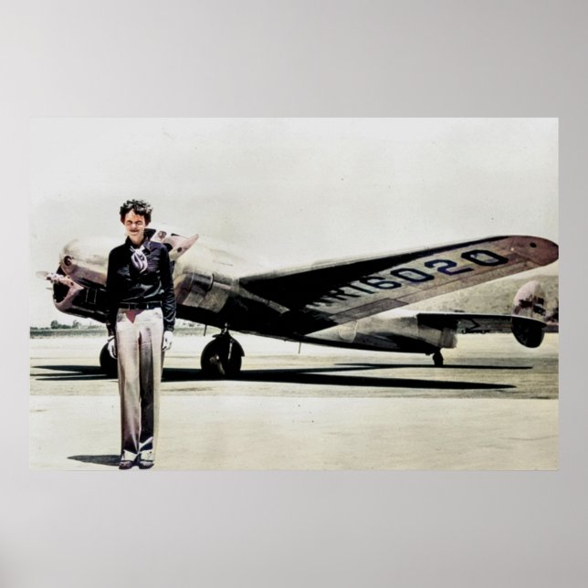 Poster Amelia Earhart Lockheed Electra C 1937 Colorizada  (Frente)