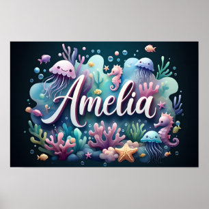 Poster Amelia Ocean Nursery Animais Submarinos