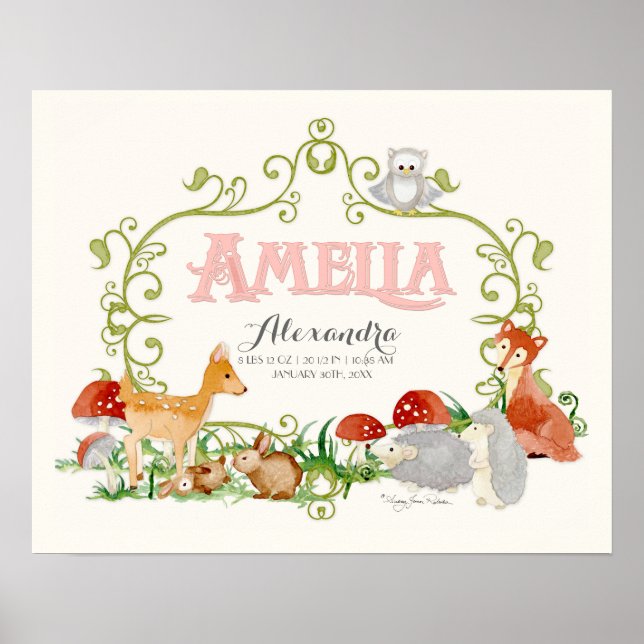 Pôster Amelia Top 100 Meninas Nomes de Bebês Nursery (Frente)