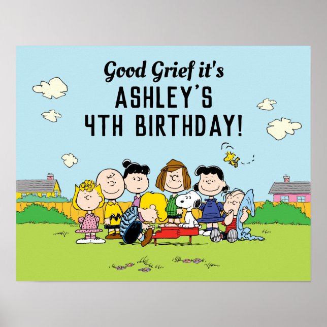 Poster Amendoins | Charlie Brown e Gang Birthday (Frente)