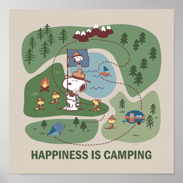Poster Amendoins | Mapa dos acampamentos de Snoopy & Wood (Frente)