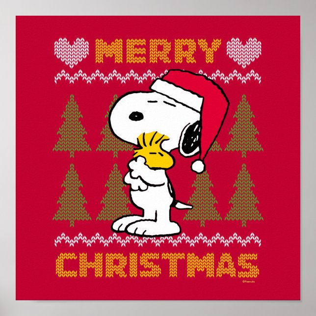 Poster Amendoins | Snoopy & Woodstock Santa Claus Hug (Frente)