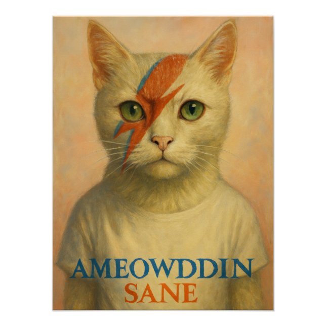 Pôster Ameowddin Sane - David Bowie Aladdin Sane Cat (Frente)