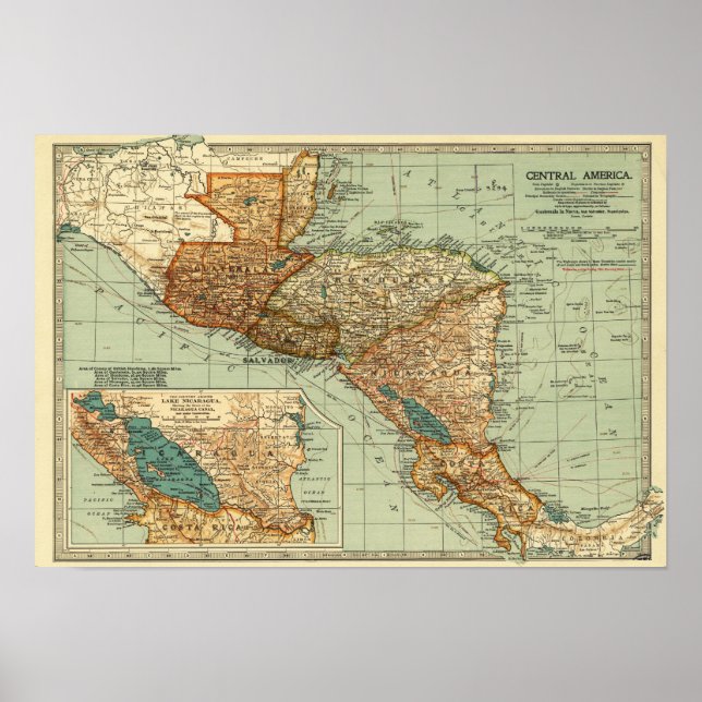 Pôster América Central Mapa Panorâmico América Central 2 (Frente)