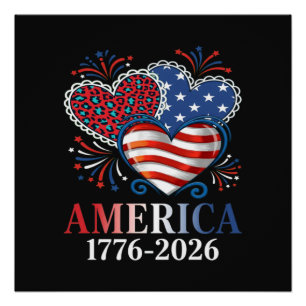 Pôster américa corações 1776-2026 patriótico