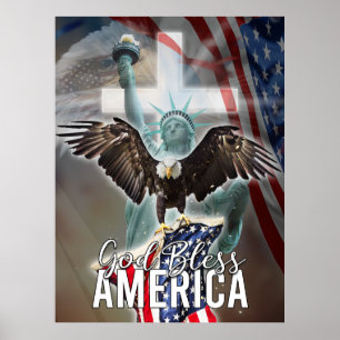 Poster América deus abençoe - bandeira americana