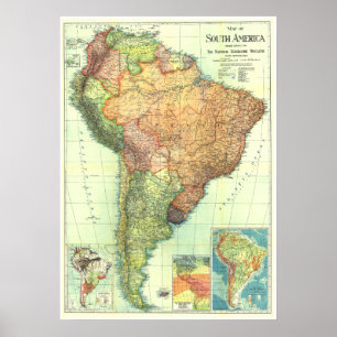 Poster América do Sul: 1921 Mapa detalhado ...