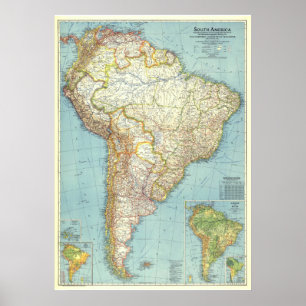 Poster "Ámérica do Sul: MAPA colorido detalhado 1942…