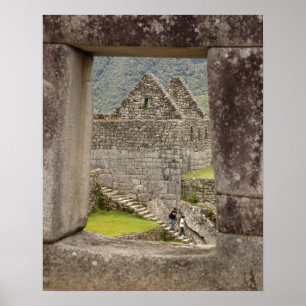 Pôster América do Sul, Peru, Machu Picchu. Dois turistas