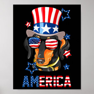 Poster America Dog Doxie 4 De Julho Tee