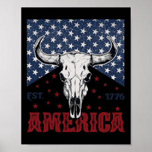 Poster América Est 1776 Crânio De Vaca Engraçado 4º De Ju