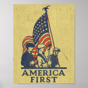 Pôster America First Patriots American Flag Vintage EUA