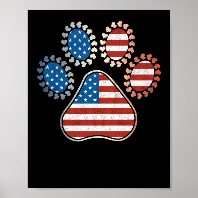 Poster America Flag Dog Patriot 4th of Julian Paw Print (Frente)