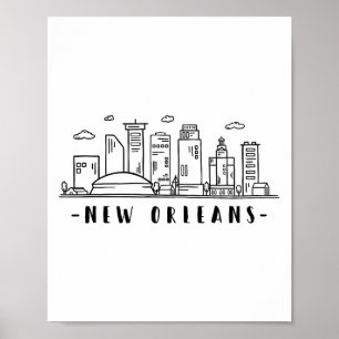 Poster América Louisiana New Orleans Skyline Silhouette