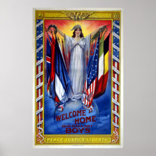 Poster América Patriótica Vintage, Paz Justiça Liberdade