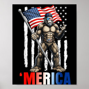 Poster América Patriótico Pé Grande Sasquatch 4 de Julho