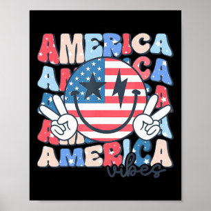 Poster America Vibes Usa Groovy Retro Smile Face Happy 4t