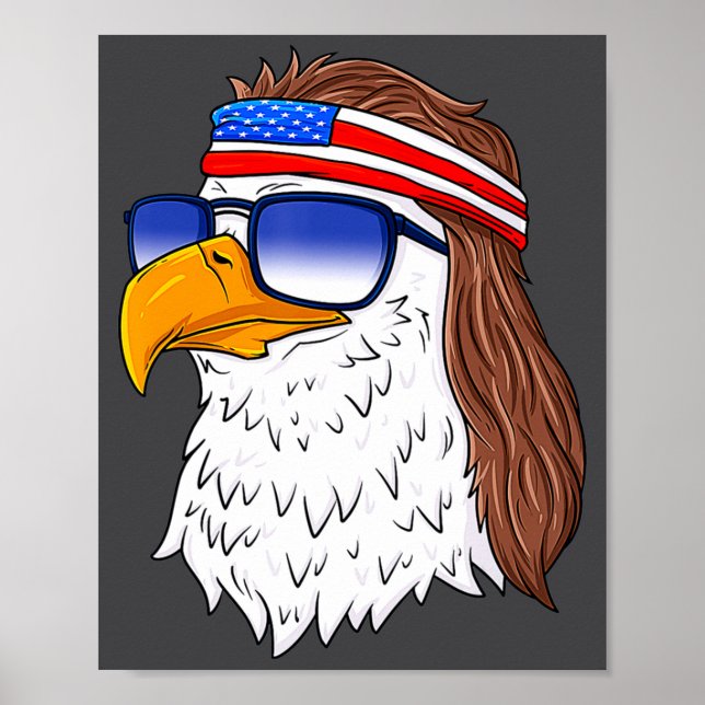 Poster American Bald Eagle Mullet 4th Of July Funny Usa  (Frente)