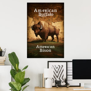 Poster American Bison em um mapa