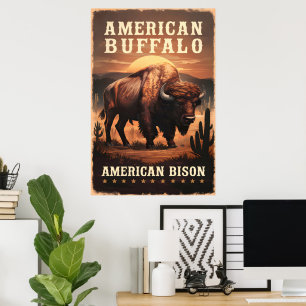 Poster American Bison no Sunset