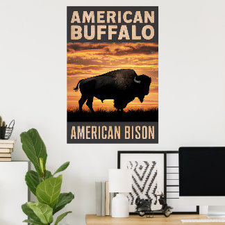 Poster American Bison Sunset Silhouette