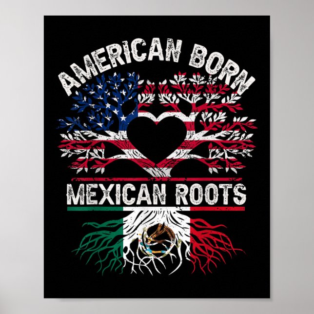 Poster American Born Mexican Roots Flag Tree Mexico Usa H (Frente)
