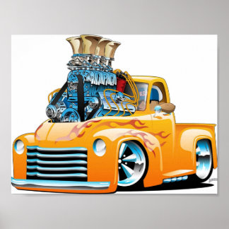 Poster American Classic Hot Rod Pickup Cartoon