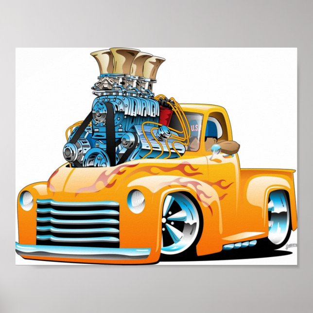 Poster American Classic Hot Rod Pickup Cartoon (Frente)