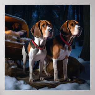 Poster American English Foxhound Snowy Sleigh Natal