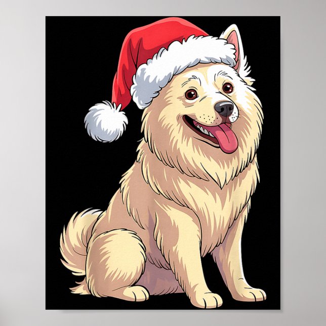 Poster American Eskimo Dog Christmas Santa Hat Pet Dog Lo (Frente)
