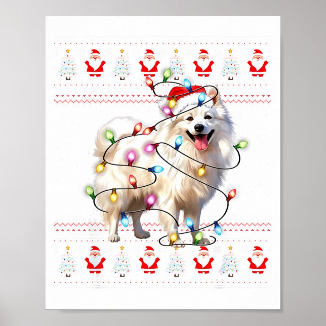 Poster American Eskimo Dog Xmas Lights Ugly Sweater Chris (Frente)