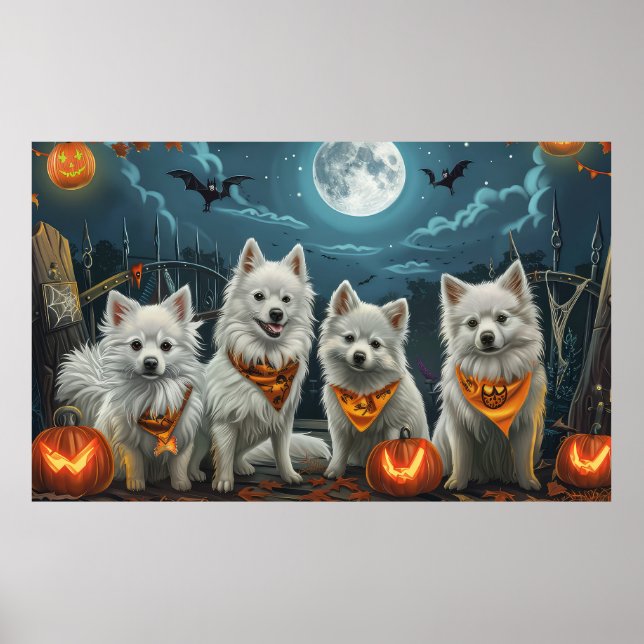 Poster American Eskimo Halloween Assustador  (Frente)