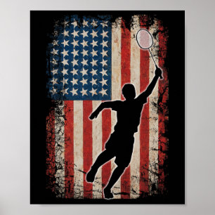 Poster American Flag Badminton Shuttle Art Sports