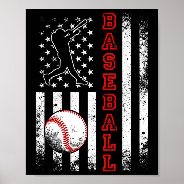Poster American Flag Baseball Team Vintage Engraçado (Frente)