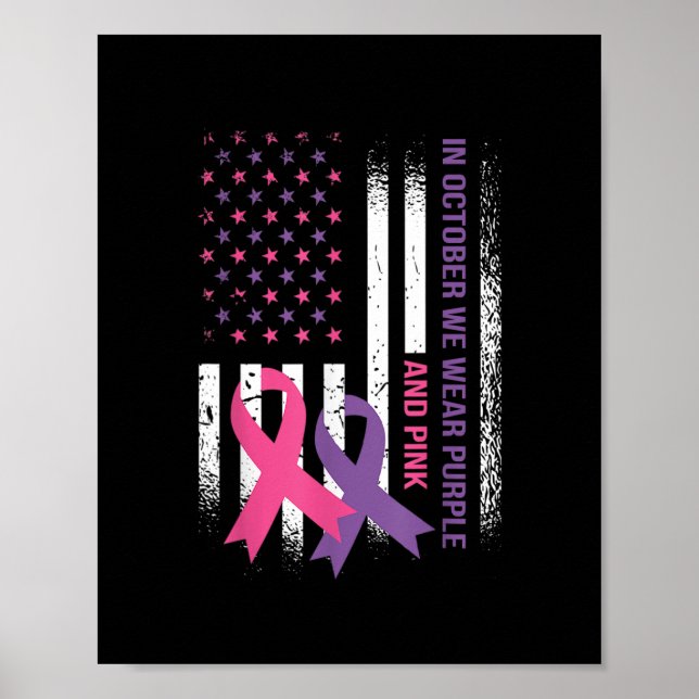 Poster American Flag Breast Cancer and Domestic Violence (Frente)