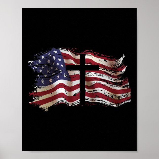 Poster American Flag Cross For Patriotic Usa Christians G (Frente)