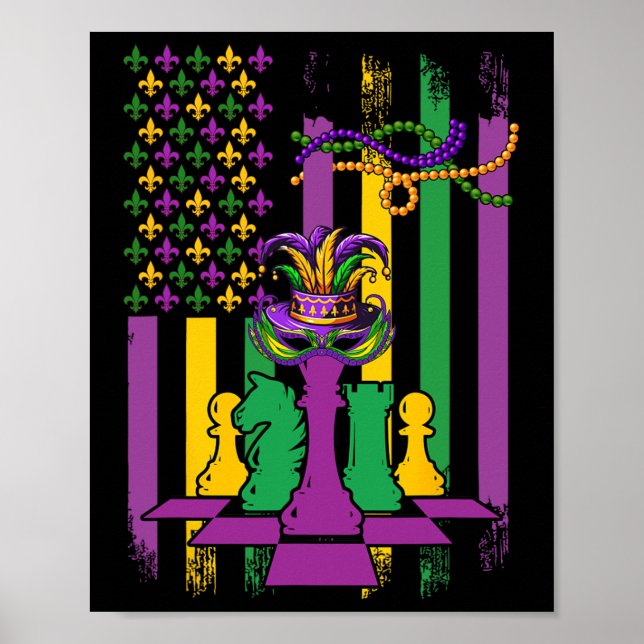 Poster American Flag Mardi Gras Chess Player Team Funny P (Frente)