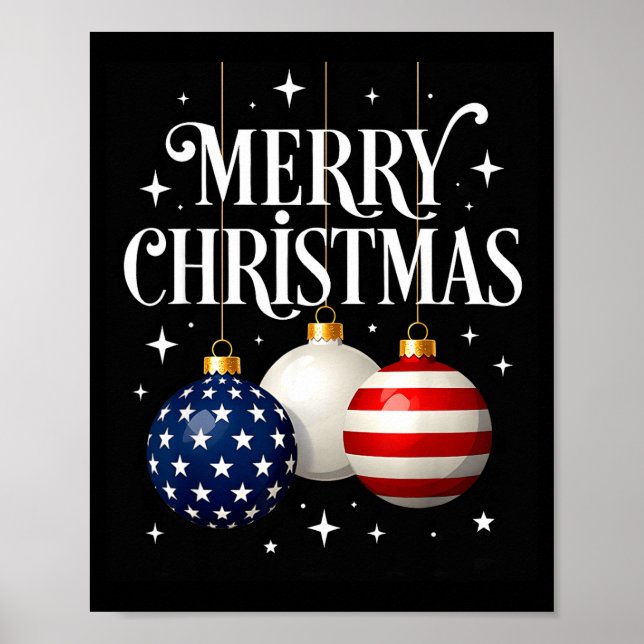 Poster American Flag Merry Christmas Tree Baubles Us Patr (Frente)