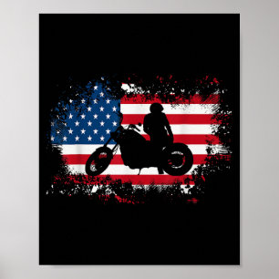 Poster American Flag Motorcycle Funny Sport over