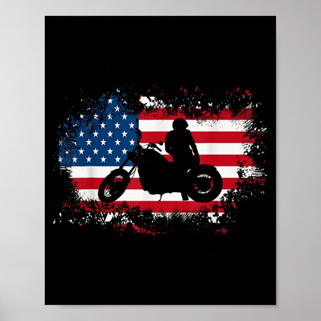 Poster American Flag Motorcycle Funny Sport over (Frente)