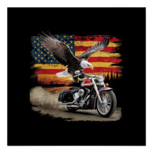 Pôster American Flag Motorcycle Tshirt USA Flag Biker Ret