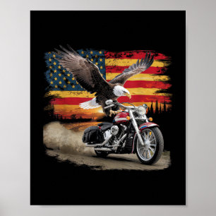 Poster American Flag Motorcycle Tshirt USA Flag Biker Ret
