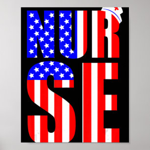 Poster American Flag Nurs 4 De Julho RN LPN Nursing Mem