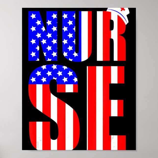 Poster American Flag Nurs 4 De Julho RN LPN Nursing Mem (Frente)