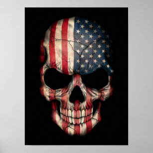 Poster American Flag Skull on Black