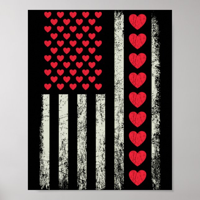 Poster American Flag With Hearts Valentine S Day  (Frente)