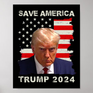 Poster American Free Trump Mug Shot 2024 American Flag